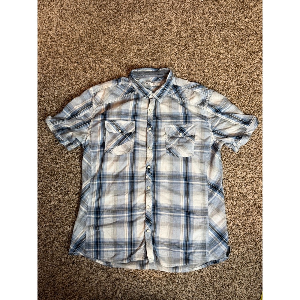 Buckle BKE Shirt Mens 2XL Gray Blue Plaid Button Down Athletic Fit Long Sleeve